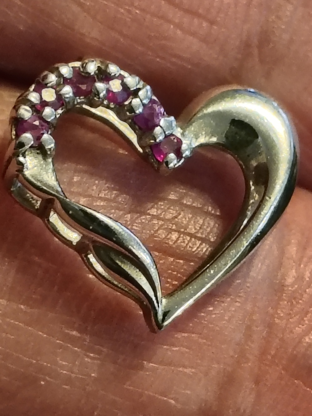 Beautiful Sterling Silver & Ruby Heart Pendant Signed